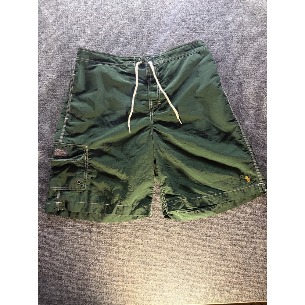 Polo Ralph Lauren Mens Green Swim Trunks Cargo Pocket Mesh Lined Size L